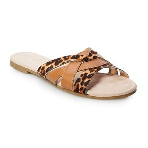 LC LAUREN CONRAD Sandals Flats Summer Cognac Leopard Animal Print Large‎ 9-10
